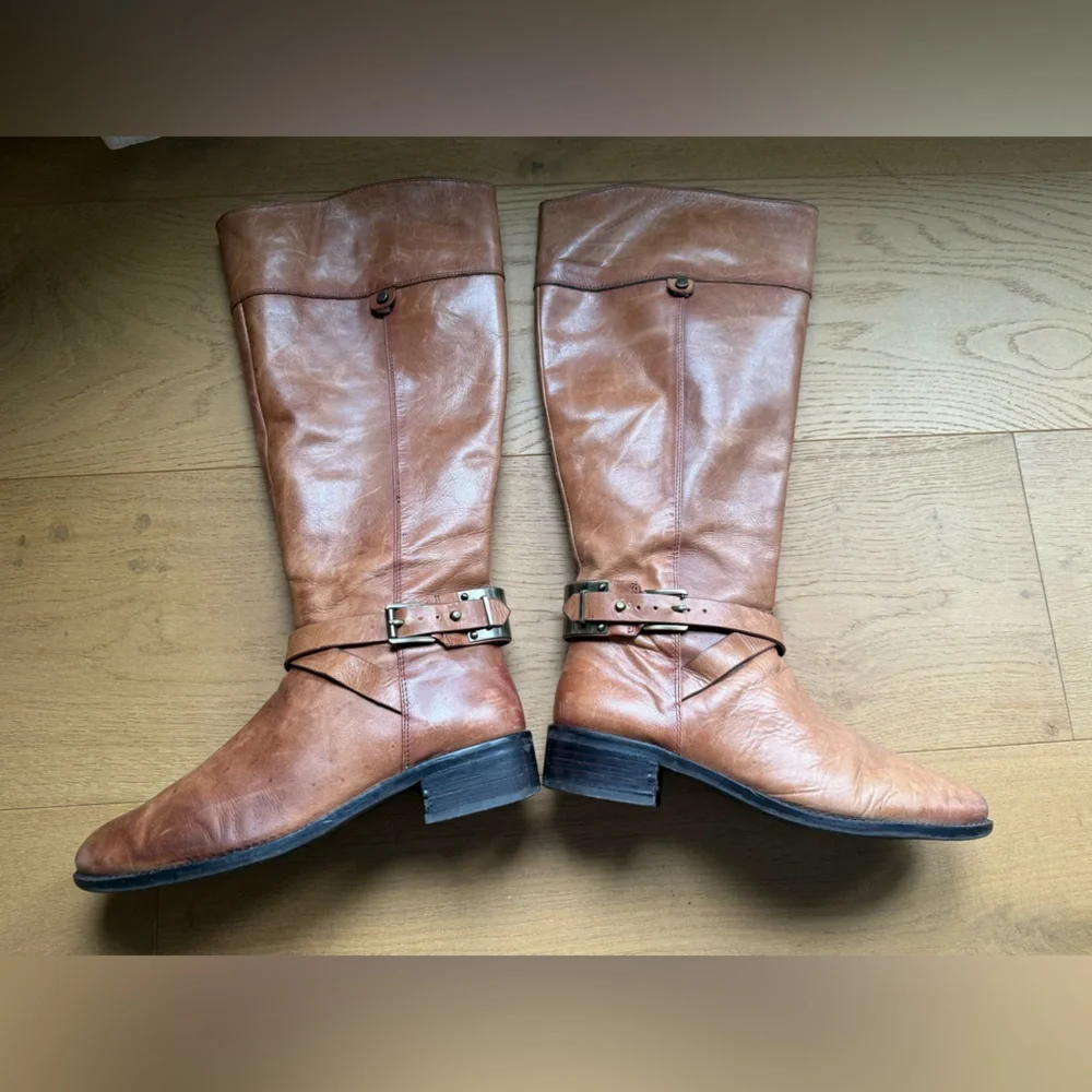Vince Camuto Tall Leather Riding Boots Cognac Brown Size 8M